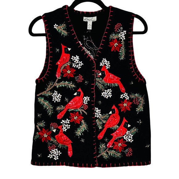 Kim Rogers Cardinal Embroidered Holiday Festive Sweater Vest Women’s Size Medium - Picture 5 of 9